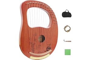 Rayzm Harfa lirowa, lite drewno, mahoń, instrument lirowy z opatentowanym wzorem, przenośna 16 metalowych strun, harfa łużowa dla dorosłych / dzieci / początkujących