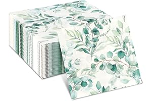 CAINCAY Eucalyptus Napkins, 80 Pack 3-Ply Paper Napkins Disposable Eucalyptus Leaf Paper Green Leaves Guest Towels, Green Vintage Eucalyptus Paper Napkins for Garden Wedding Party