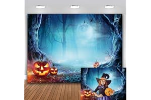 BINQOO 7x5ft Horror Halloween Party Photography Backdrop Night Moon Pumpkin Forest Horror Background Newborn Children Portrait Pictures Props Studio Photoshoot Banner Door