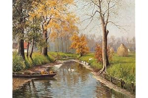 YEESAM ART DIY Ölgemälde Malen nach Zahlen Erwachsene Kinder, Herbst Wald Enten Fluss Schiff Zahlenmalerei ab 5 Öl Wandkunst (Herbst, ohne Rahmen)