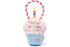 Pet London Jouet pour Chien Happy Birthday Cupcake avec couineur et Corde à Tirer - Célébrez l'anniversaire de Votre Chien ou Cadeau d'adoption