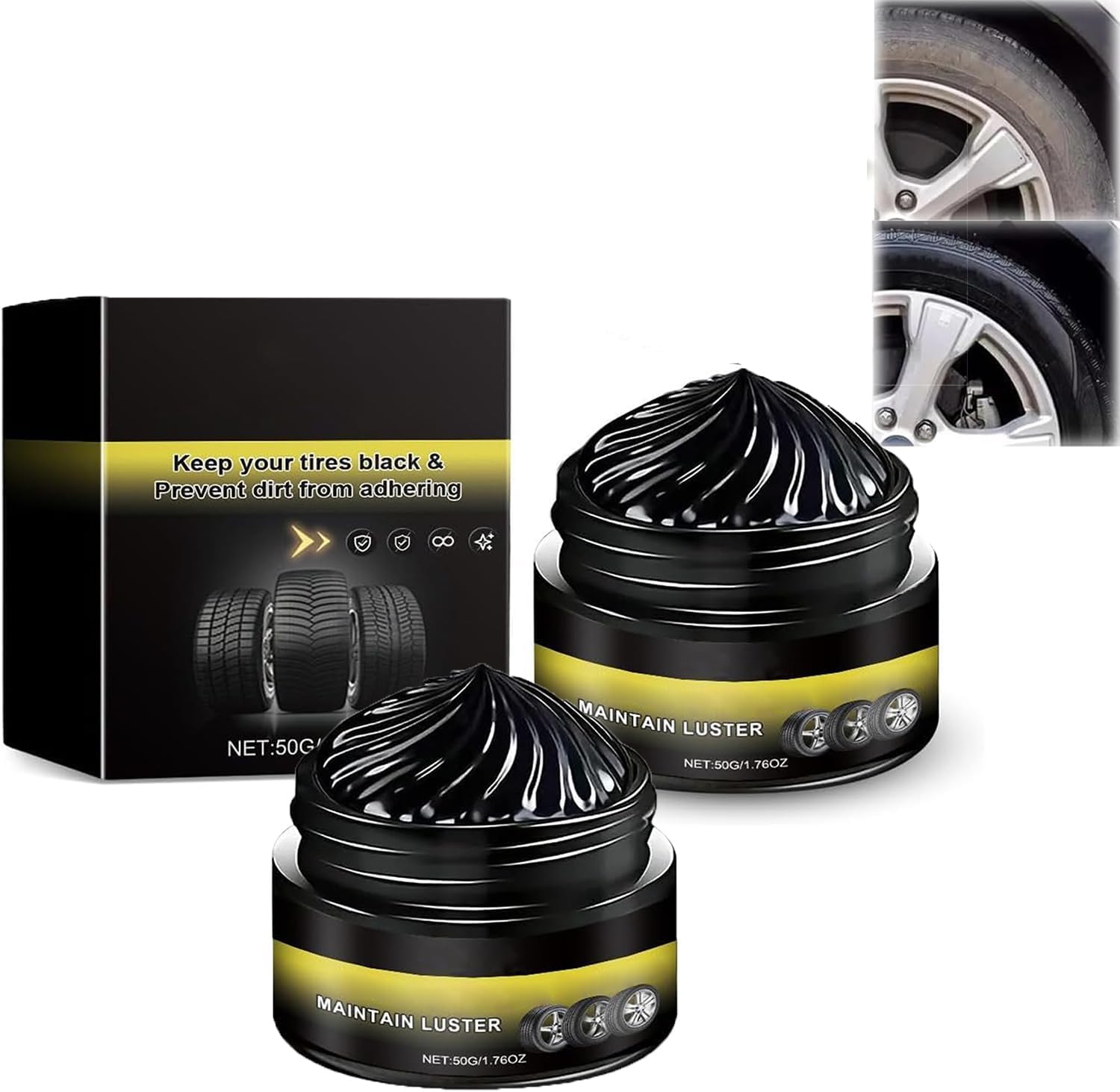 Potente cera de limpieza de ruedas, cerámica para neumáticos de coche, aplicador de brillo de ruedas para goma, neumáticos y exteriores de vehículos (2 piezas)