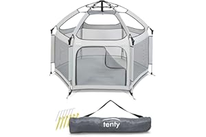 tenty Baby Pop-Up Laufgitter für drinnen und draußen - 150 x 100 cm - mobiler Laufstall mit Tragetasche und Heringen - für zuhause, Reisen, Camping (Grau)