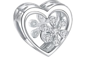Yinsen Breloque en Argent Sterling 925 pour Pandora, Charmes en Perles pour Pendentif Coeur Femme Fleur de cerisier, Compatible avec les Bracelets et Collier Pandora et Européens