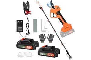 ZILCHX Akku Astschere mit Teleskopstiel 2 m, Elektrische Gartenschere mit Sicherheitsschalter, 2 x 2000mAh Akku, 2 x SK5 - Klingen, LCD Anzeige, Professionelle Elektrogartenscheren zum Baumschneiden