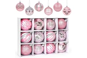 AURASKY Weihnachtskugeln Rosa 6cm, 12 Stück Christbaumkugeln Kunststoff, Kugeln Weihnachtsdeko, Weihnachtskugeln Ornamente, Glänzend Weihnachtsbaum Deko für Party Hochzeit Weihnachten