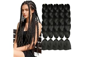 ShowJarlly 5 Piezas Negro Extensiones Pelo Africanas Trenzas, 24" Sintetico Pelo Trenzas Africanas Extensiones de Trenzado de Cabello Para Ganchillo Trenzado de Extensiones