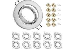 VIIIVA 10x Modern GU10 Downlights for Ceiling, Round Matt Brushed Metal Frame for Recessed Ceiling Lights, Tilt Swivel Spotlight with Lamp Holders, Outer Diameter: 90mm, Cutout Ø65-80mm (Bulbs not Included)