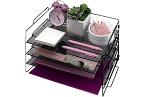 IDEALLIFE Metal Desk Organizer Tray 3 Tier Stackable Letter Tray, Office Desk Paper Organizer File Trays, File Holder Stackable Filing Trays, Metal File Organizer Tray for School Home And Office