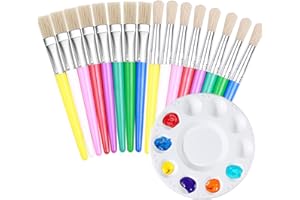 Jatidne 16 Pieces Kids Paint Brushes with Paint Palette Round and Flat Bristle Tip Paintbrushes for Children