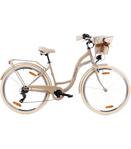 Goetze Mood 28 Zoll Citybike Damen | 18 Zoll Tiefeinsteiger | Shimano Tourney 7-Gang | LED-Beleuchtung | Korb & Gepäckträger | Komfortsattel