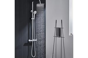 Ulytid Colonna Doccia con Miscelatore Termostatico, Kit Doccia con Soffione e Doccetta, Rubinetto Doccia da Muro, Saliscendi Doccia Regolabile, Sistema Doccia Cromato, Soffione Rotondo 25x25cm