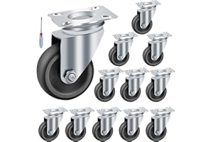 AMIGOB 12 Stück Lenkrollen,Ø50mm Schwerlastrollen,gummi Möbelrollen,Transportrollen mit 48 Schrauben,Räder für möbel, Tragkraft 50kg pro Lenkrolle