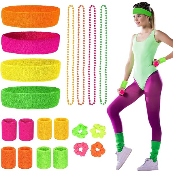 Set 4 Paia Scaldamuscoli Donna Anni '80 - Morbido Acrilico - Colori Neon Rosa, Nero, Bianco - Per Balletto, Yoga, Festa A Tema