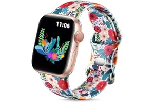 Upeak Dwustronny kwiatowy pasek kompatybilny z Apple Watch 38 mm, 40 mm, 41 mm, 42 mm, 44 mm, 45 mm, dla kobiet, wzór, miękki silikonowy pasek do iWatch Ultra 1/2/serii 9/8/7/6/5/4/3/2/1/SE