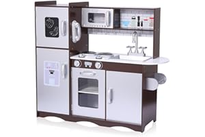 Baby Vivo kuchnia dla dzieci kuchnia do zabawy wykonana z drewna kuchnia do zabawy dla dzieci kuchnia drewniana kuchnia zabawka kuchenna z tablicą - Toni w kolorze brązowym