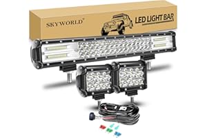 ‎SKYWORLD SKYWORLD LED-Lichtleiste, 20" 288W Spot Flutlicht Arbeitsscheinwerfer Bar Offroad + 4" 36W LED Arbeitsscheinwerfer Spotlight mit Kabelbaum Wippschalter für Traktor LKW Auto ATV SUV 4x4 Boot