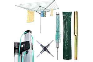 WILSONS DIRECT Bargains Hut Heavy Duty 4 Arm Rotary Airer Outdoor Garden Folding Clothes Washing Line Dryer Spike & Cover (60m 4 Arm Rotary Airer)