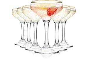 MYKAGS Lot de 6 verres à martini à cocktail, 235 ml, verre à champagne, gin tonic, cosmopolitan, manhattan, tequila, bar, mixologie fantaisie, etc., verres à angle moderne, passe au lave-vaisselle