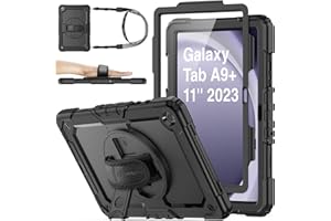 SEYMAC stock Coque pour Samsung Galaxy Tab A9 Plus/ A9+ 11 Pouces 2023, Coque Antichoc avec Protecteur D'écran Porte-Stylo [Dragonne Rotative à 360] et Support, Galaxy Tab A9 Plus Housse (Noir)