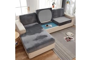 SYLC Sofa Seat Cushion Covers Velvet, Sofa Cushion Slipcovers Replacement, Couch Cushion Covers Thick Stretch for Individual Cushions (Gray,Large 1-seater)