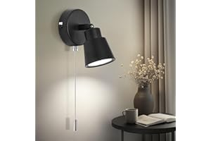 TaFiCo Black Wall Lights with Pull Cord Switch GU10 - Modern Pull Cord Light Switch 350° Rotatable - Indoor Wall Sconce Lights for Bedroom Bedside Living Room Kitchen - Bulb Not Included