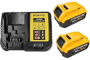 SQUAELTIRS 8.0AH Battery Pack of 2, with Charger,for Dewalt 18V battery,Replacement for DCB201 DCB200 DCB204 DCB184 DCB182 DCB180 battery,with LED Indicator