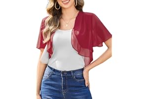 Aottori Bolero Shrug for Women Summer Chiffon Cardigans UK Ladies Short Sleeve Open Front Sheer Shawl Tops Thin Cropped Cardigan Jackets Evening Wedding