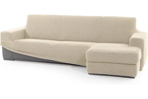 FAVERTI® Funda Super Elástica Chaise Longue Brazo Corto Derecho (Visto de Frente) | Modelo NOVELE | Beige | Protector de Calidad de Tejido Jacquard Tacto algodón