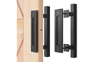 Docache Manija de Puerta de Granero,Tiradores de Puerta de Cobertizo Negro, Tirador de Puerta Corredera, Manija de Puerta de Granero Resistente, para Garaje, Granero, Jardín Portones (24cm, Circular)