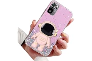 RNRIEYTA Miagon Astronaut Ständer Hülle Glitzer für Xiaomi Redmi Note 10S,Cute Mädchen Dünn Crystal Schutzhülle Bling Transparent Case Bumper mit Weltraumfahrer Halter Kickständer,Rosa