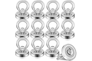 FPMYB 12 Imanes Neodimio Potentes, 25mm de Diámetro, Imanes Potentes 19kg Fuerza de Tracción Imán Redondo con Argolla para casa, taller, estanque, pesca magnética en lagos, césped, océano