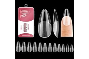 TULAMORIY 240 Pezzi Unghie Finte Acrilico Artificiale,Unghie Finte in Gel,Unghie Finte Capsule Trasparente,Copertura Completa 12 Misura,Unghie Finte per Art Nail Design(Mandorla media)