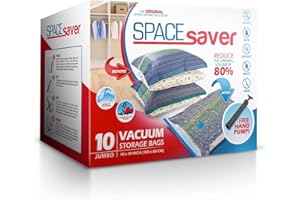SpaceSaver Vacuum Storage Bags - Jumbo 10-Pack (100x80 cm) with Pump - Space Saving Vacuum Bags for Clothes, Bedding and Linens - Compression Storage Bag for Travel, Home, and Organization