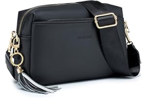 Roulens Damen Handy Umhängetasche,Veganem Leder Crossbody Schultertasche,Breiter Riemen Abendtasche mit drei Reißverschlussfächern Handtaschemit mit Kartenschlitz Verstellbar Abnehmbar Schultergurt