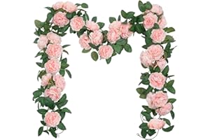 SHACOS 3 Pièces Fleur de Vigne Artificielle 6M/19.6 Pieds Pivoine Rose Artificielle de Soie Guirlande de Fleur Artificielle Suspendue en Plein Air pour Décoration De Mariage ou Jardin Extérieur