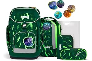 ergobag maxi set 6-teilig, ergonomischer Schulrucksack Grundschule für Mädchen und Jungen, ideal für große Kinder ab der 1. Klasse