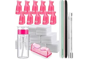 ‎FANDAMEI FANDAMEI Nagellackentferner Werkzeuge Set, Nagel Clips Kappen Rosa, 500 Stk. Wattepads für Gelnägel, Nagelhautschieber Edelstahl, 2 Stk. Nagelfeile, Rosa Nagelbürste, 100ML Leere Pump Spenderflasche