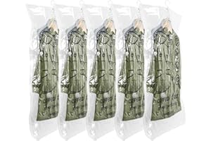 MZZSVEUY Hanging Vacuum Bags for Coats, 5PCS Space-saving Vacuum Bag for Clothes, 110x70CM Reusable Vacuum Coat Bags for Suits, Jackets or Dresses, Closet Organizer