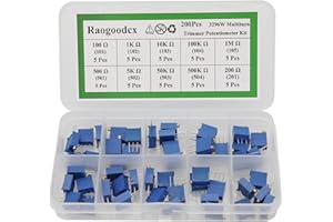 Raogoodcx 50Pcs 100 to 500K ohm 3296W Multiturn Trimmer Potentiometer Assorted Kit Variable Resistor 10 Value