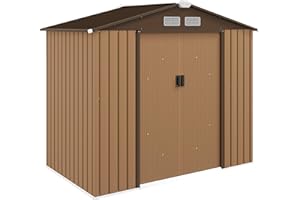 Outsunny Casetta da Giardino 2.5m² in Acciaio Zincato con Basamento e Prese d'Aria, Capanno Porta Attrezzi con Tetto Inclinato, Doppie Porte Scorrevoli Bloccabili, 213x130x185 cm, Giallo
