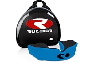 RUGBIER - Protector Bucal Rugby - Dual Gel Termo Moldeable - Talla Adultos y Niños - Unisex - Protección Dental Avanzada (AZUL/NEGRO, JUNIOR)