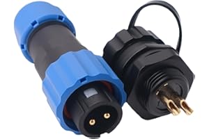 Elecbee Aviation Cable Circular Connector SP13 2 Pin Waterproof Plastic Male Plug Female Socket Electrical Connector, IP68 Round Plug with Cap Panel Mount for Outdoor Industrial Devices Power Signal