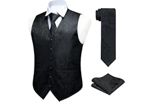 FAIMO Mens Paisley Waistcoat Floral Jacquard Waistcoat with Necktie Pocket Square Set Wedding Party Formal Vest Suit Set XS-4XL