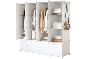 ‎JOISCOPE JOISCOPE DIY Tragbarer Kleiderschrank, Platzsparender Modularer Kunststoffschrank mit Türen mit Hängestange, Idealer Bücheraufbewahrungsschrank, Wohnzimmer, Schlafzimmer, Kinderzimmer, 16 Würfel