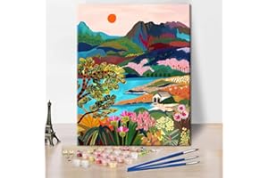 TISHIRON Pigeon Lake Oil Hand Painting by Numbers for Children Cradle Mountain Landscape Acrylic for Adults Beginners Painting Set Home Wall Living Room Bedroom Wall Abstract Decoration 16 x 20 Inches
