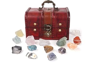 SOULNIOI Soulinioi 14pcs Raw Natural Crystal Stones Kit with Wooden Box, Chakra Self Love Healing Crystal for Beginners Spiritual Healing/Wicca/Reiki/Yoga Meditation