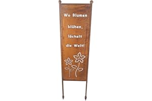 Bornhöft Schild/Spruchtafel Gartenschild Edelrost Rost zum Einstecken rostige Gartendeko (Wo Blumen blühen lächelt die Welt)