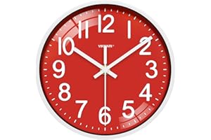VIKMARI Wall Clock, Small 8 Inch Silent Non Ticking Battery Operated Modern Red Clock Decorative for Living Room Bedroom Kitchen School