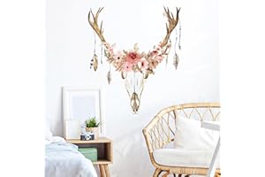 astylishome Animal Wall Stickers Peel and Stick Removable Colorful Floral Art Decal Animals Decals Deer Sticker Wallpaper for Kids Bedroom Baby Nursery Walls Decor 1020